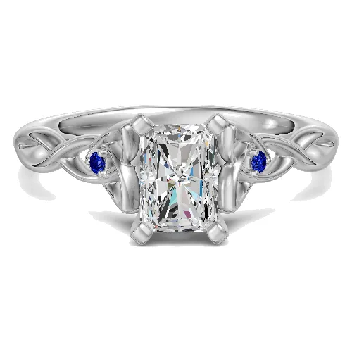 Celtic Knot Radiant 1.50 ct Pierścionek Zaręczynowy - Szafir - Diament Naturalny 585 Białe Złoto