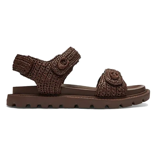 Coach sandały na płaskim obcasie damskie skórzane Brynn Raffia Sandal