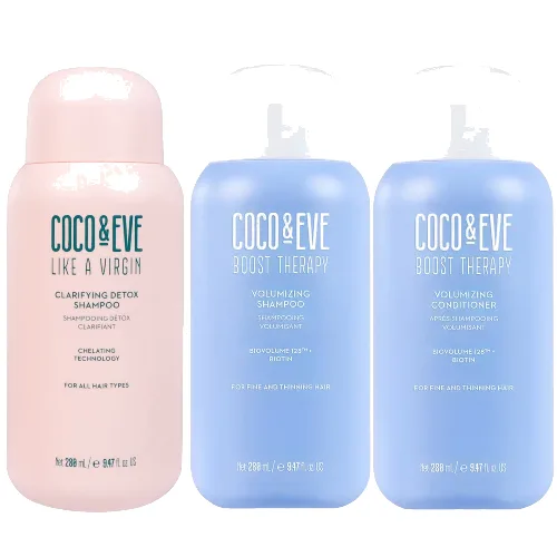 Coco & Eve Clarifying Detox Shampoo, Boost Therapy Shampoo and Boost Therapy Conditioner