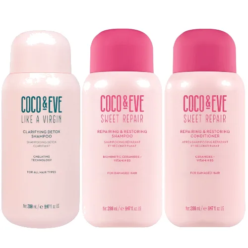 Coco & Eve Clarifying Detox Shampoo, Sweet Repair Shampoo and Sweet Repair Conditioner