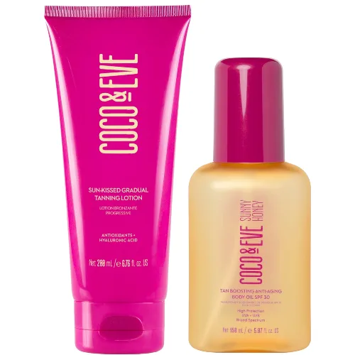 Coco & Eve Sun-Kissed Gradual Tanning Lotion and Tan Boosting Anti-Aging Body Oil SPF30 Bundle