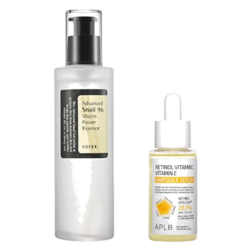 COSRX - Advanced Snail 96 Mucin Power Essence 100ml + APLB - Retinol Vitamin C Vitamin E Ampoule Serum - 40ml Set