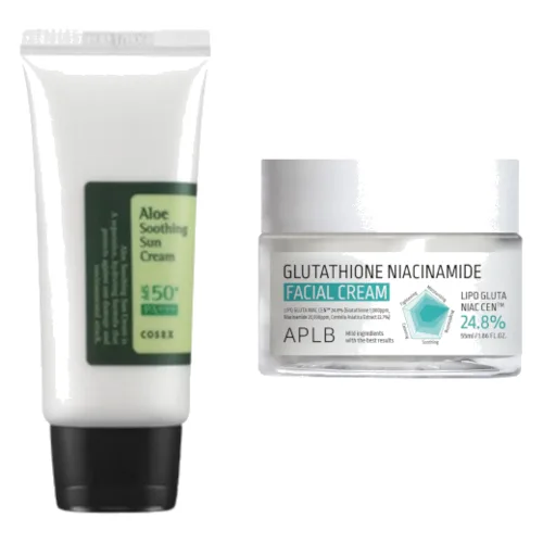 COSRX - Aloe Soothing Sun Cream SPF50+ PA+++ - 50ml + APLB - Glutathione Niacinamide Facial Cream - 55ml Set