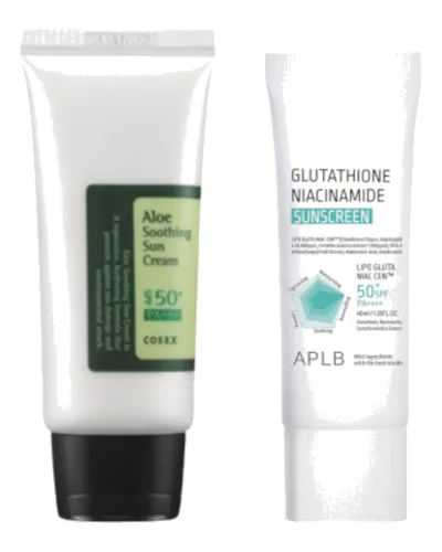 COSRX - Aloe Soothing Sun Cream SPF50+ PA+++ - 50ml + APLB - Glutathione Niacinamide Sunscreen SFP50+ PA++++ - 40ml Set