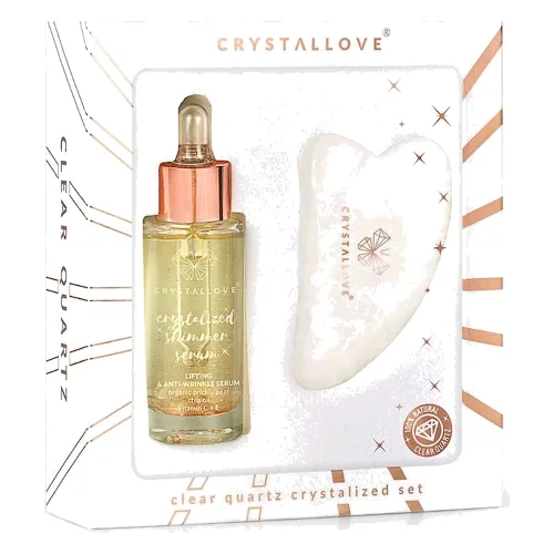 Crystallove Clear quartz crystalized set – serum do twarzy z kryształem górskim i płytka do masażu gua sha Urządzenia do masażu twarzy 1 ct