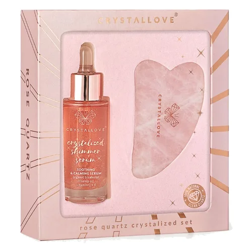 Crystallove Rose quartz crystalized set – serum do twarzy z kwarcem różowym i płytka do masażu gua sha Urządzenia do masażu twarzy 1 ct