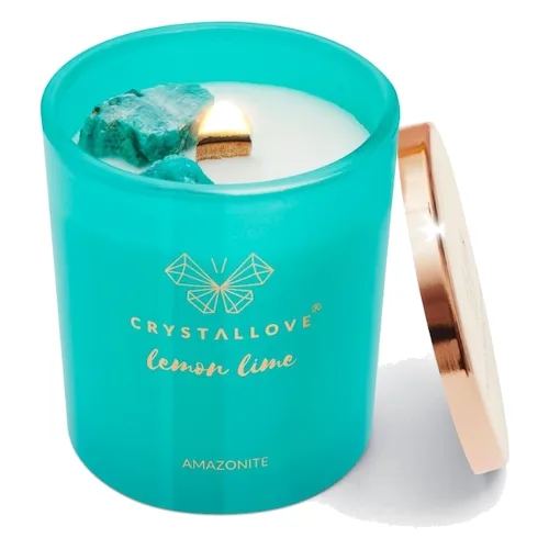 Crystallove Świeca sojowa z amazonitem lemon lime Świeczki 1 ct