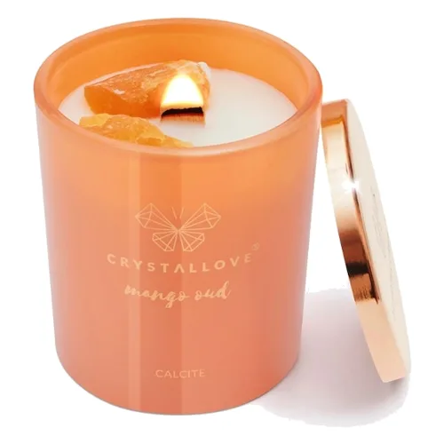Crystallove Świeca sojowa z kalcytem mango oud Świeczki 1 ct