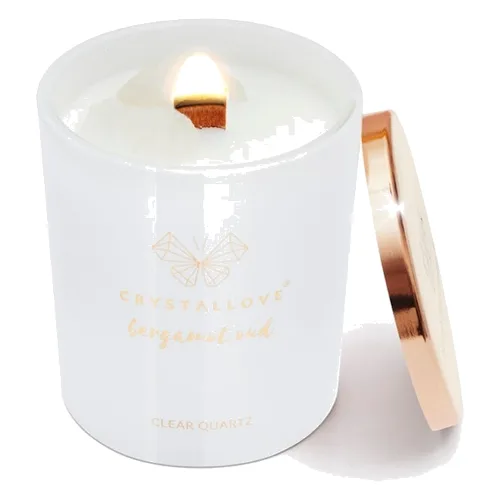 Crystallove Świeca sojowa z kryształem górskim - bergamotka oud Świeczki 1 ct
