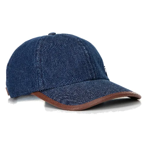 Czapka z daszkiem z domieszką bawełny unisex granatowo - brązowa