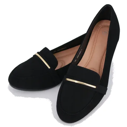 Czarne Lordsy Ze Złotą Blaszką Baleriny Loafersy Buty Damskie 39