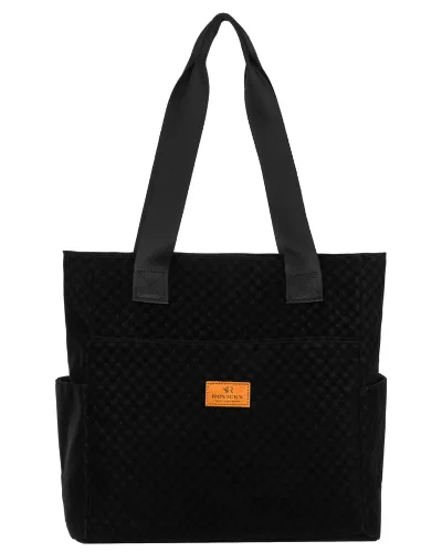 Czarny shopper damski z poliestru pokrytego geometrycznym wzorem - Rovicky