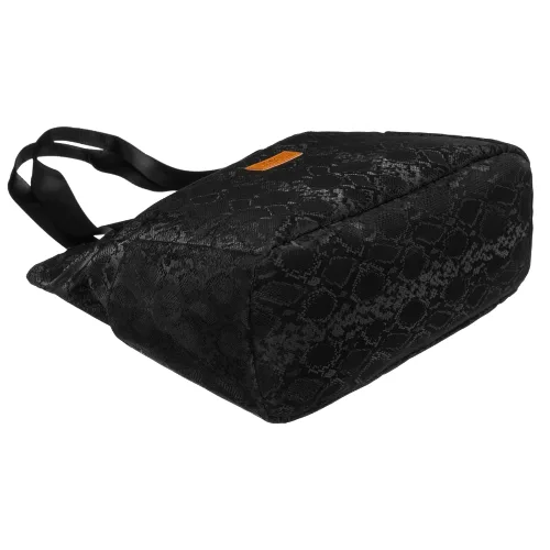 Czarny shopper damski z poliestru zawieszony na wygodnych uchwytach - Rovicky