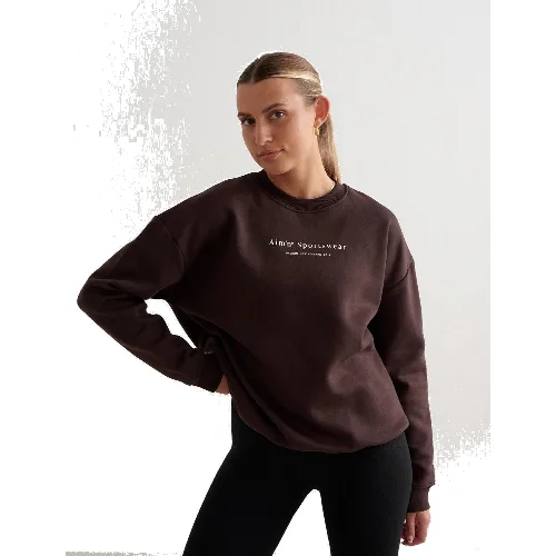 Damska bluza dresowa czesana, luźny krój Serif kakaowy brąz
