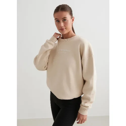 Damska bluza dresowa czesana, luźny krój Serif kawa z mlekiem