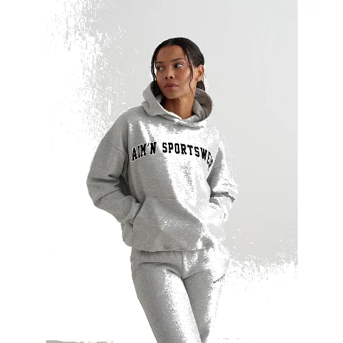 Damska bluza z kapturem, drapany polar, luźny Varsity Sweat Hood szary melanż