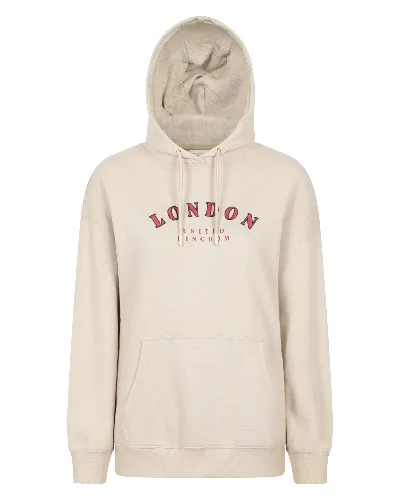 Damska bluza z kapturem z grafiką London - Beige