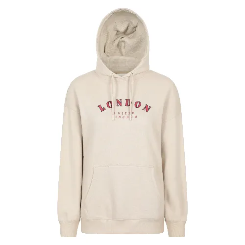 Damska bluza z kapturem z grafiką London - Beige