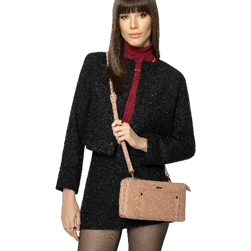 Damska crossbody dwukomorowa z kieszonką beżowa
