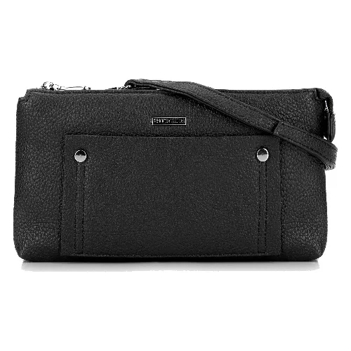 Damska crossbody dwukomorowa z kieszonką czarno - srebrna