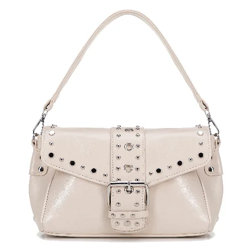 Damska crossbody z ekoskóry w dekoracyjne nity kremowa