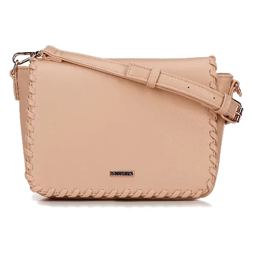 Damska crossbody z obszytą klapą beżowa