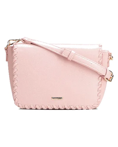 Damska crossbody z obszytą klapą różowa