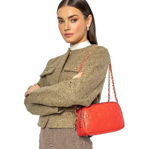 Damska crossbody ze skóry na łańcuszku pomarańczowa