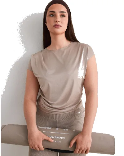 Damska koszulka lekka odprowadzająca wilgoć Luminous Draped Short Sleeve beżowa