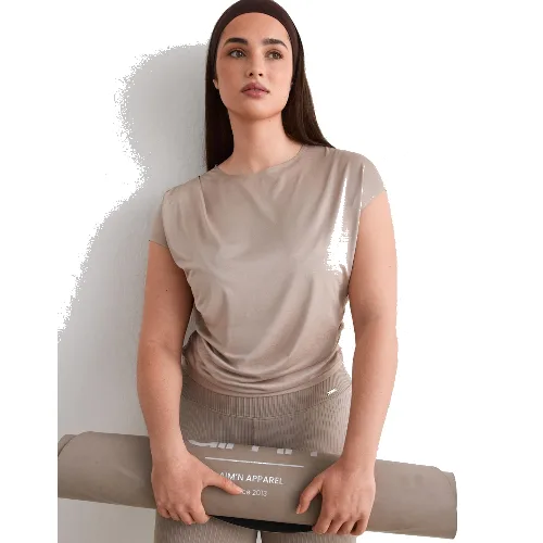 Damska koszulka lekka odprowadzająca wilgoć Luminous Draped Short Sleeve beżowa