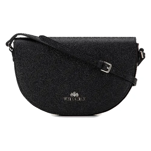 Damska saddle bag z groszkowanej skóry czarno-srebrna