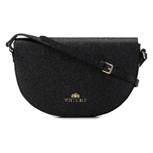 Damska saddle bag z groszkowanej skóry czarno-złota