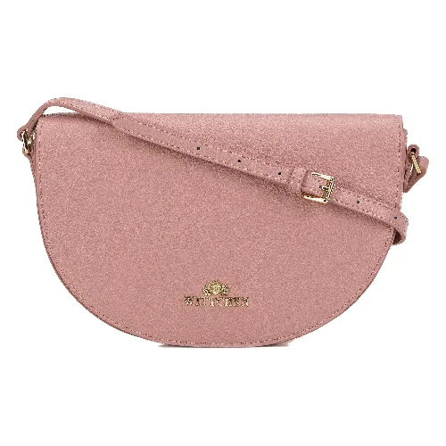 Damska saddle bag z groszkowanej skóry różowa