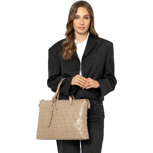 Damska torba na laptopa 14'' w geometryczny wzór beżowa