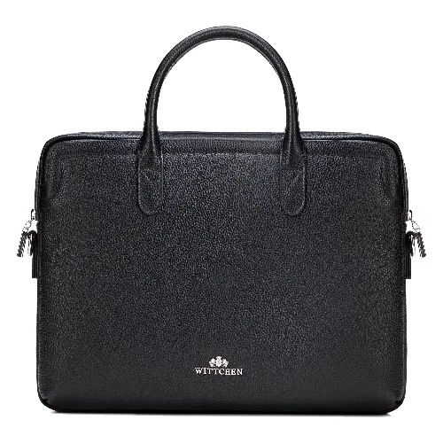 Damska torba na laptopa 15,6” ze skóry naturalnej groszkowej czarno - srebrna