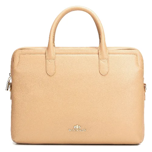 Damska torba na laptopa 15,6” ze skóry naturalnej groszkowej żółta
