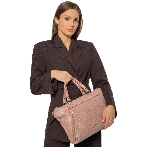 Damska torba na laptopa 15" ze skóry z chwostem beżowa