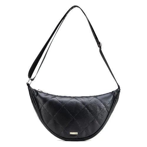 Damska torebka crossbody w geometryczne przeszycia czarno - złota