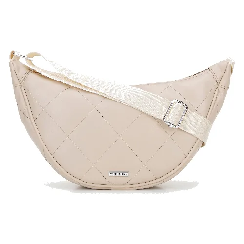 Damska torebka crossbody w geometryczne przeszycia kremowo - srebrna