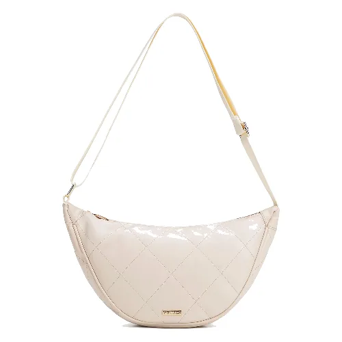 Damska torebka crossbody w geometryczne przeszycia kremowo - złota