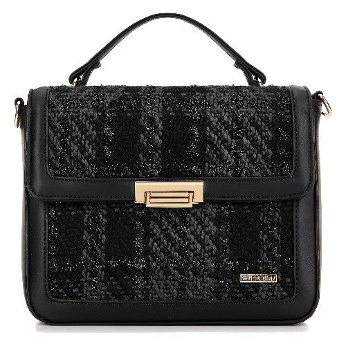 Damska torebka crossbody z tkaniny bouclé czarna