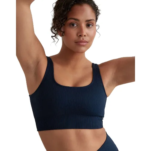 Damski biustonosz sportowy prążkowany, średnie wsparcie Ribbed Seamless granat