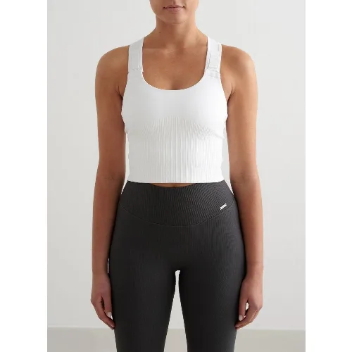 Damski biustonosz sportowy wysokie wsparcie, wydłużony Ribbed Seamless biały