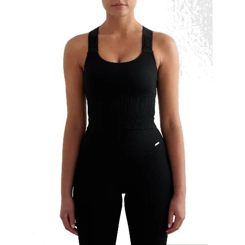 Damski biustonosz sportowy wysokie wsparcie, wydłużony Ribbed Seamless czarny