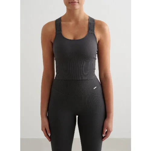 Damski biustonosz sportowy wysokie wsparcie wydłużony Ribbed Seamless grafitowy
