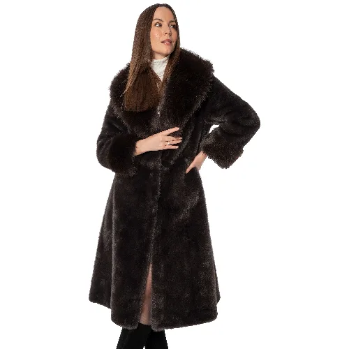 Damski płaszcz oversize ze sztucznego futra brązowy