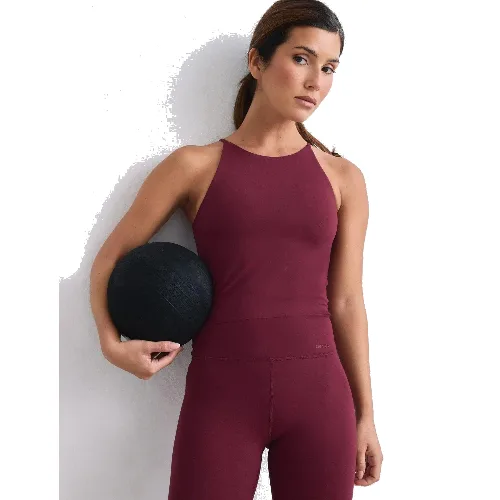Damski stanik sportowy halter, wyjmowane wkładki, laserowe brzegi Sense bordowy