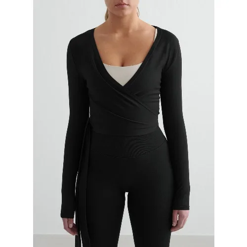 Damski top bezszwowy, kopertowy, z regulowanymi wiązaniami Shape czarny