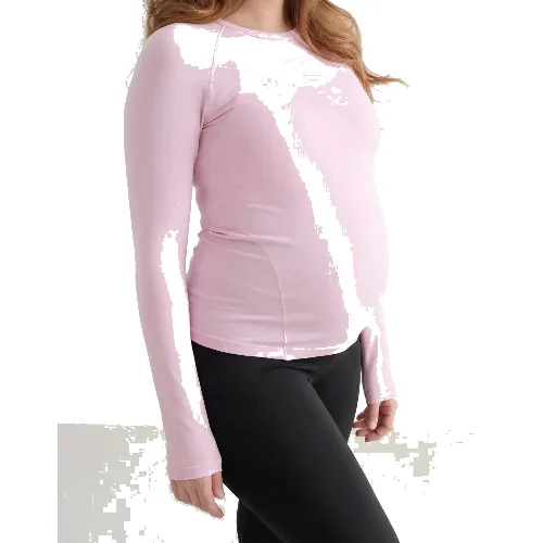 Damski top sportowy z długim rękawem ciążowy, szybkoschnący Soft Basic różowy
