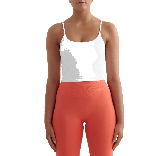 Damski top treningowy bezszwowy, modelujący, cienkie ramiączka Shape biały